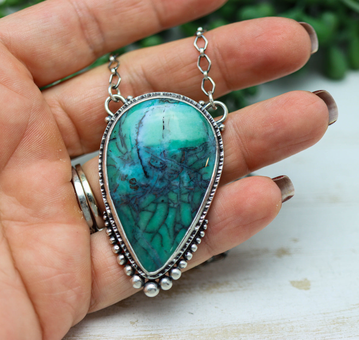 Obi Island Opalized Petrified Wood Statement Pendant Necklace in Sterling Silver
