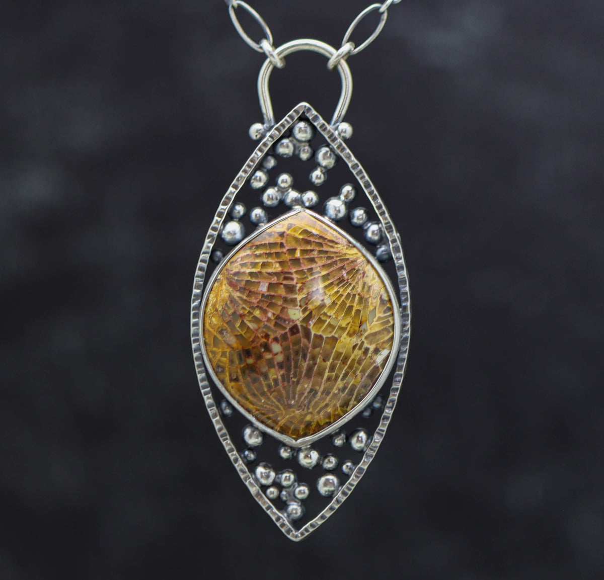 Fossilized Coral Pendant Necklace in Sterling Silver