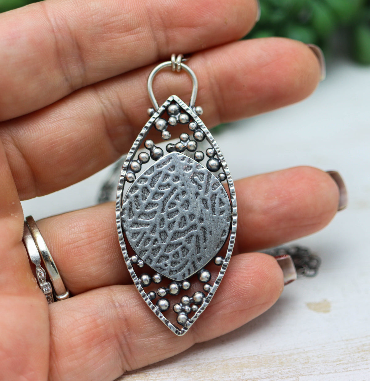 Fossilized Coral Pendant Necklace in Sterling Silver
