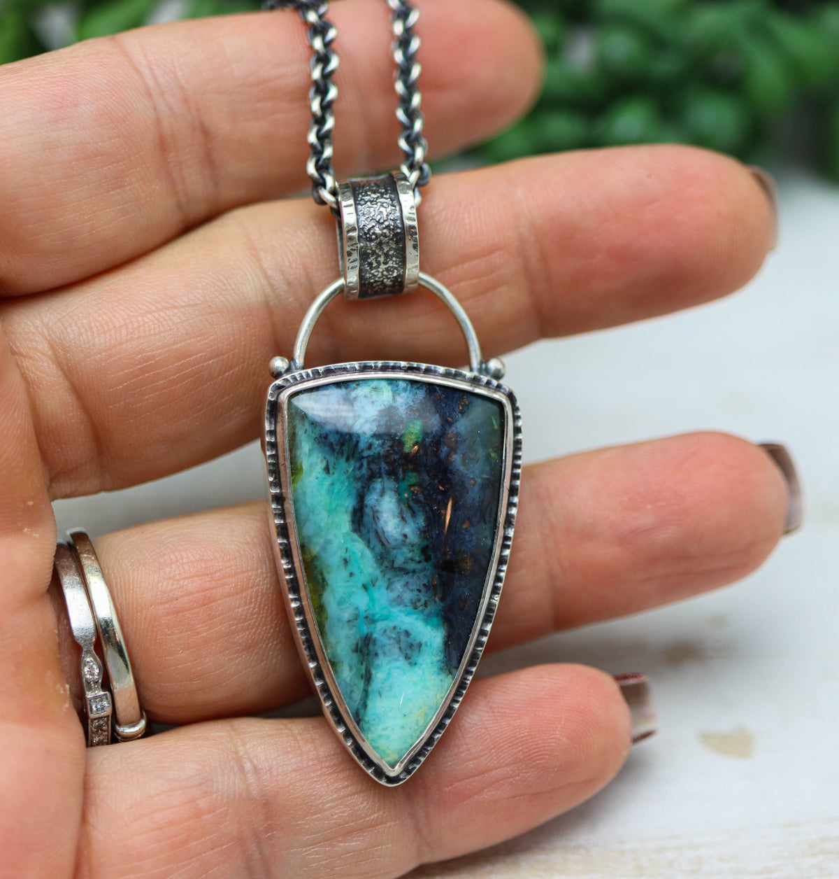 Opalized Petrified Wood Statement Pendant Necklace in Sterling Silver