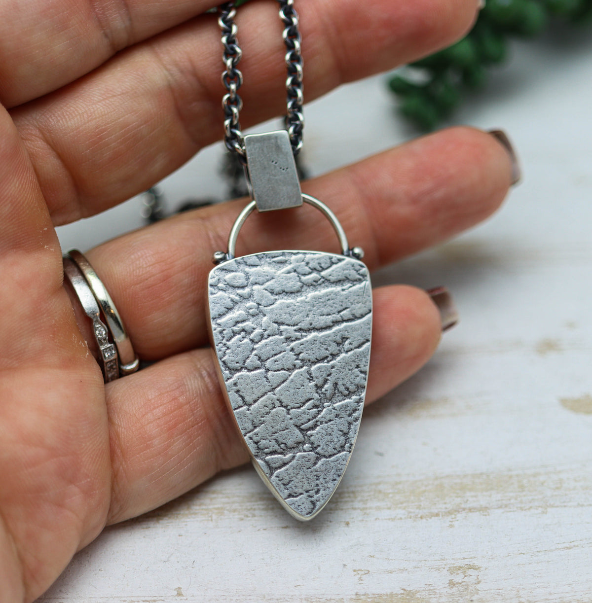 Opalized Petrified Wood Statement Pendant Necklace in Sterling Silver