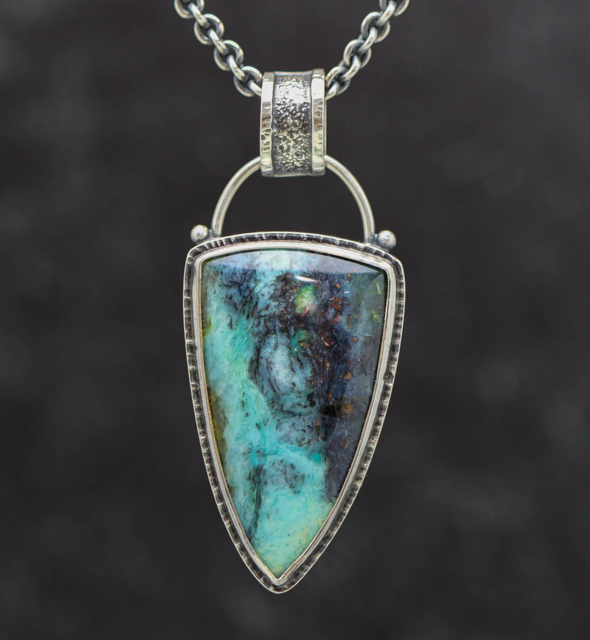 Opalized Petrified Wood Statement Pendant Necklace in Sterling Silver