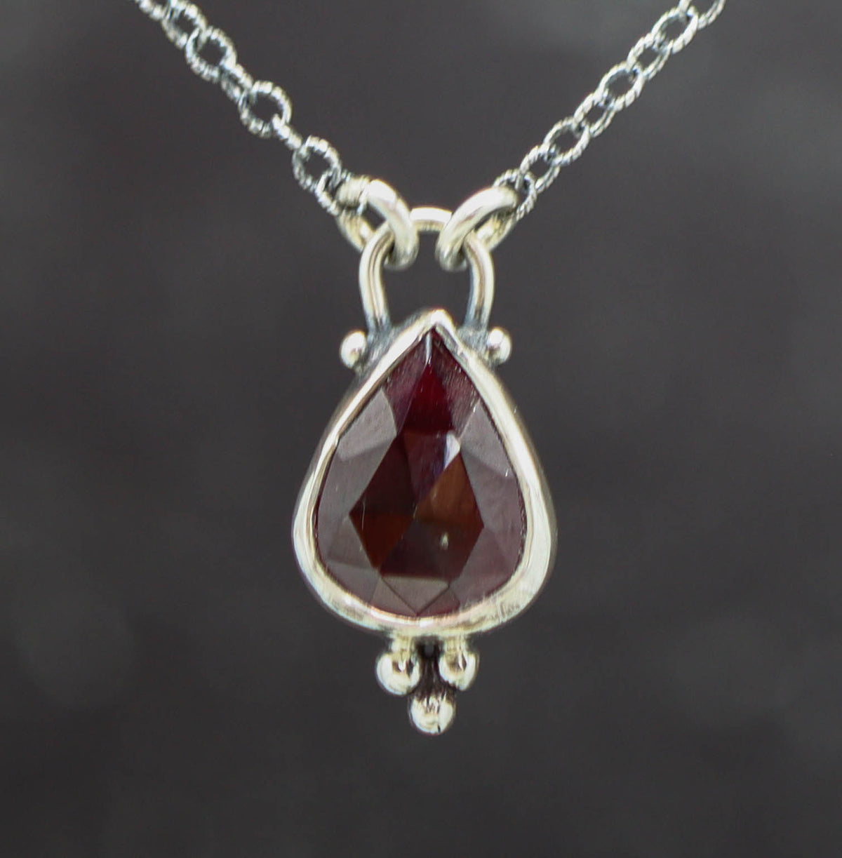 Garnet Petite Pendant Necklace in Sterling Silver
