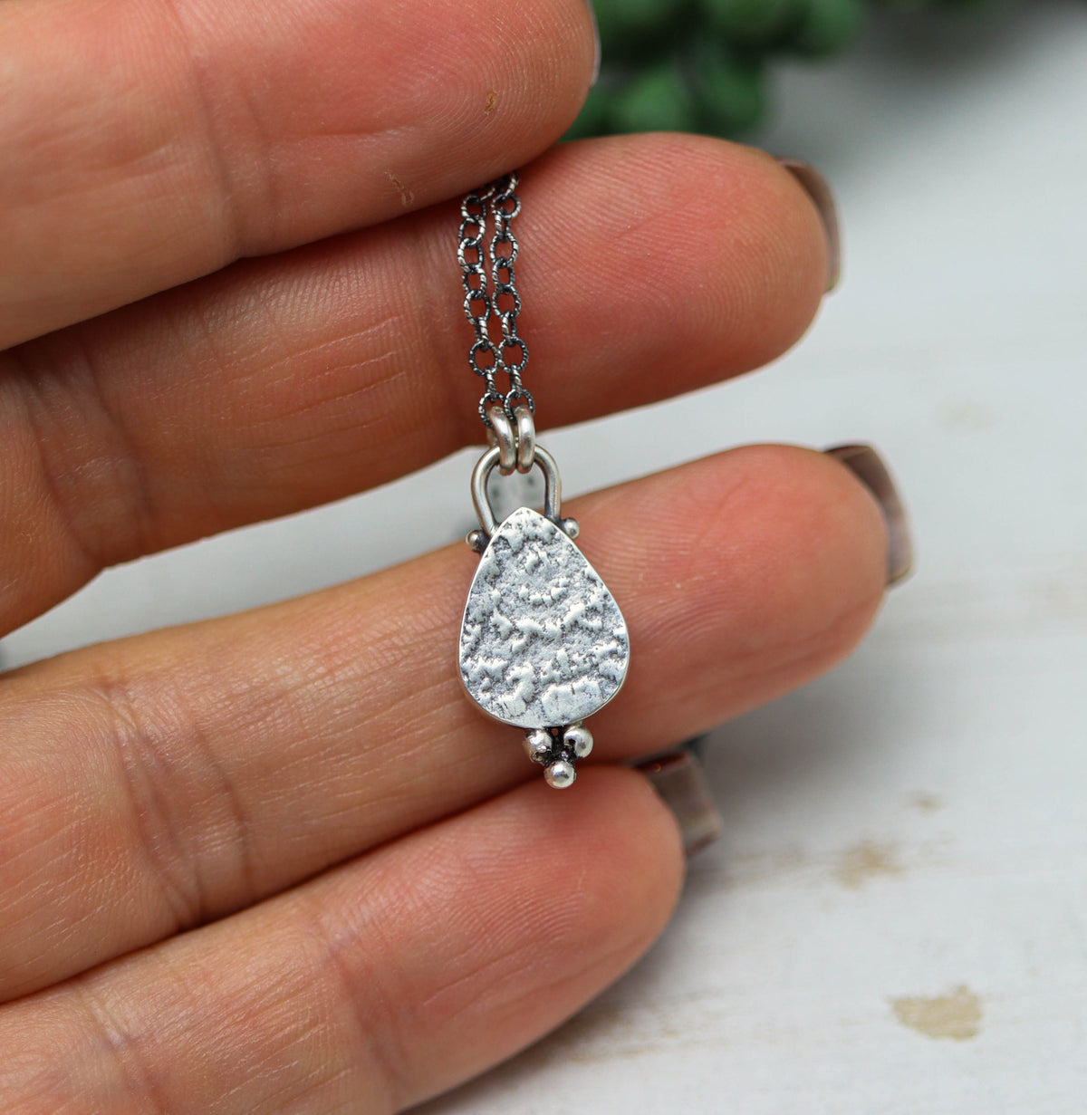 Garnet Petite Pendant Necklace in Sterling Silver