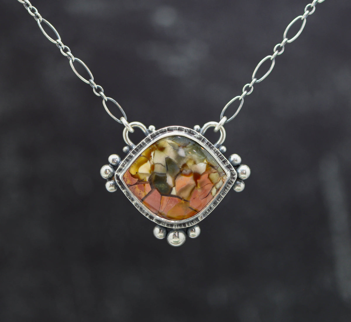 Brecciated Polychrome Jasper Pendant Necklace in Sterling Silver