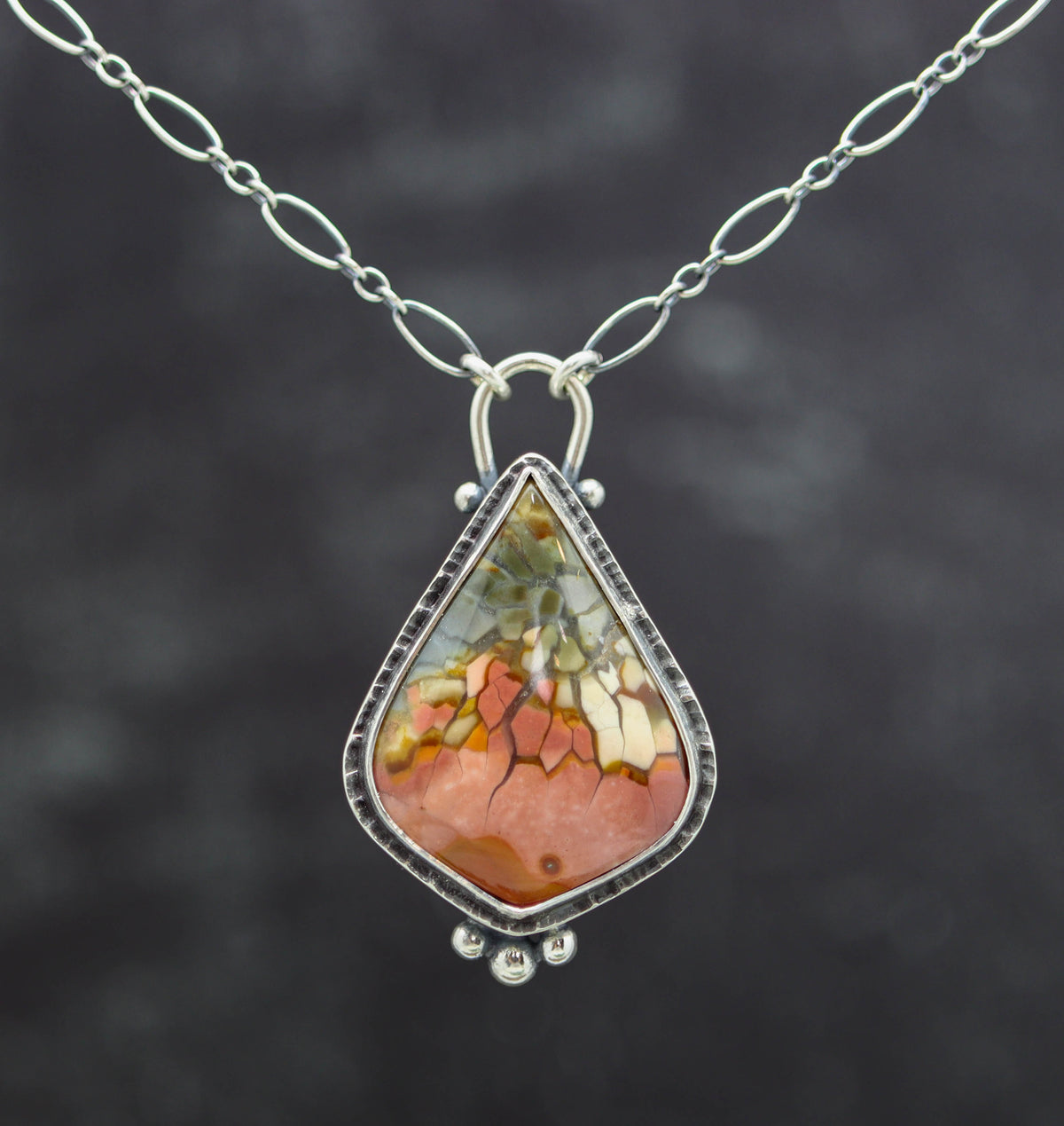 Brecciated Polychrome Jasper Pendant Necklace in Sterling Silver