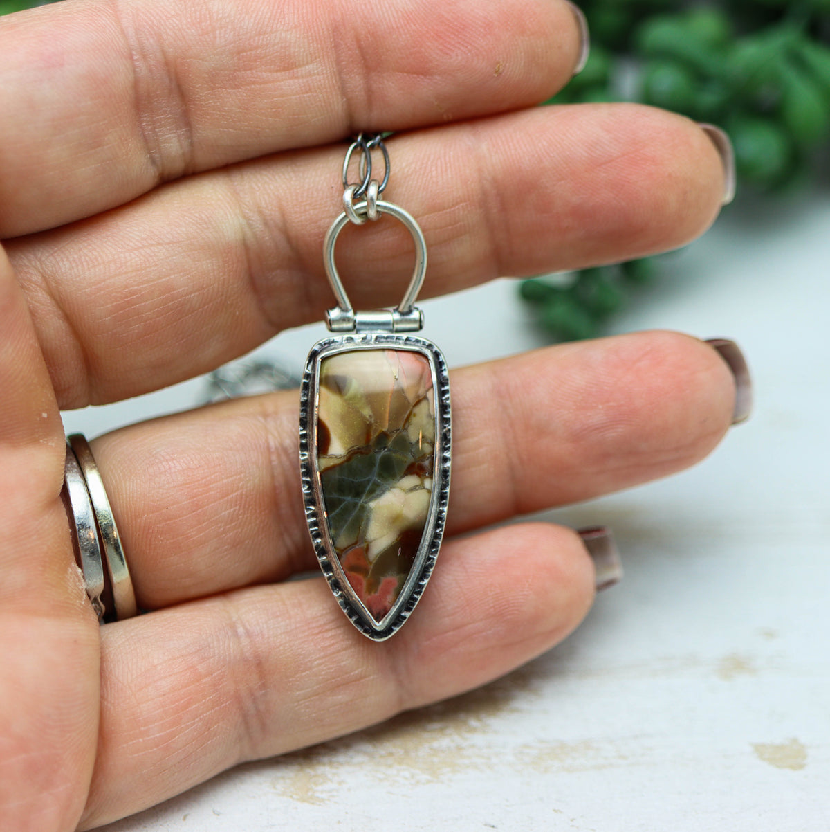 Brecciated Polychrome Jasper Pendant Necklace in Sterling Silver