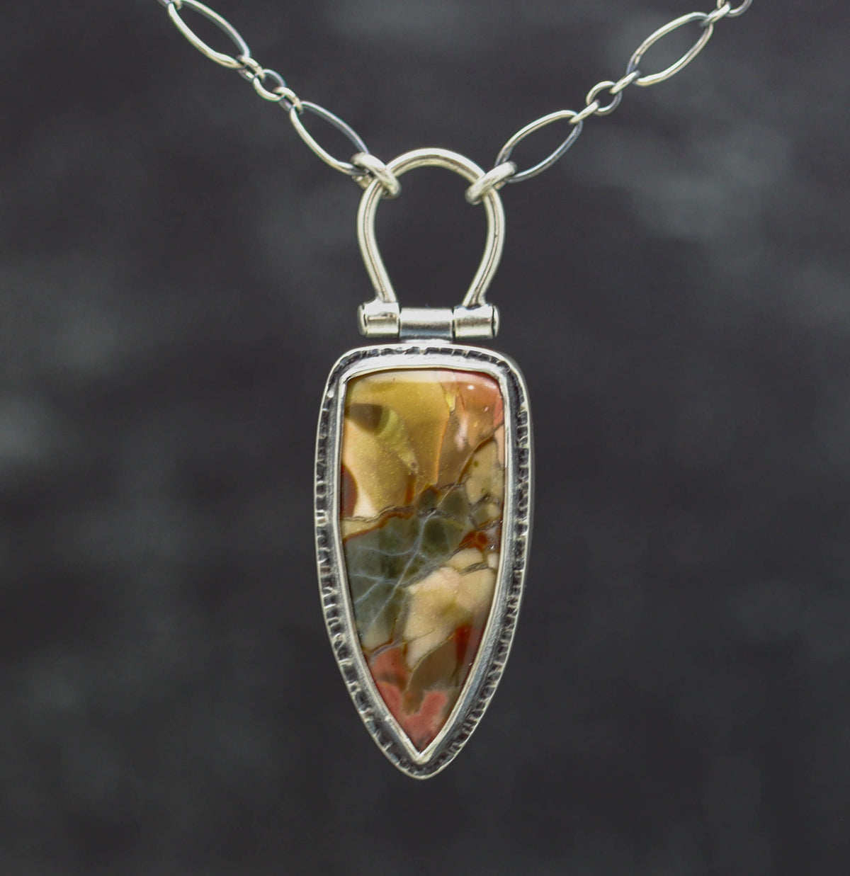 Brecciated Polychrome Jasper Pendant Necklace in Sterling Silver