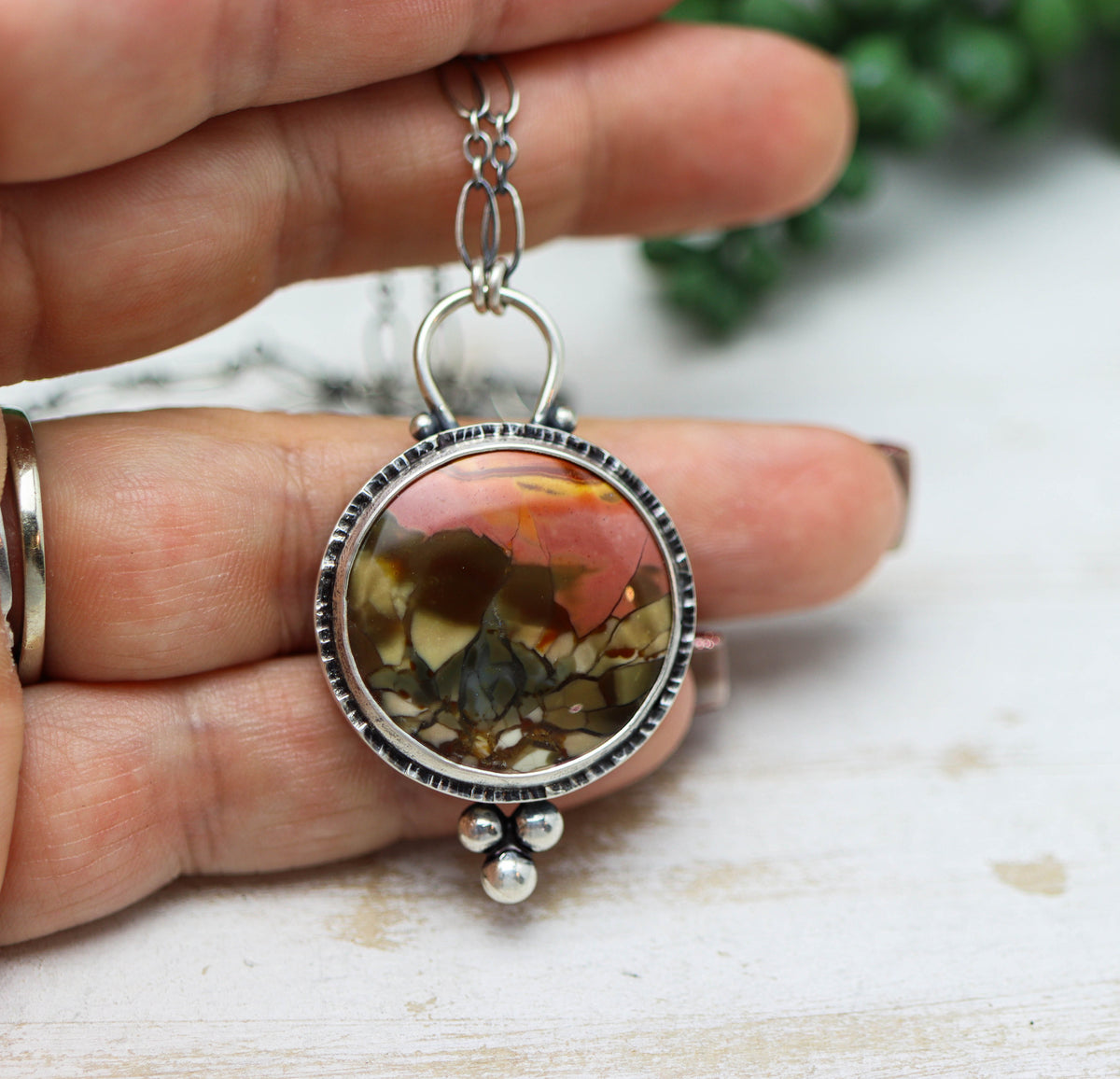 Brecciated Polychrome Jasper Pendant Necklace in Sterling Silver