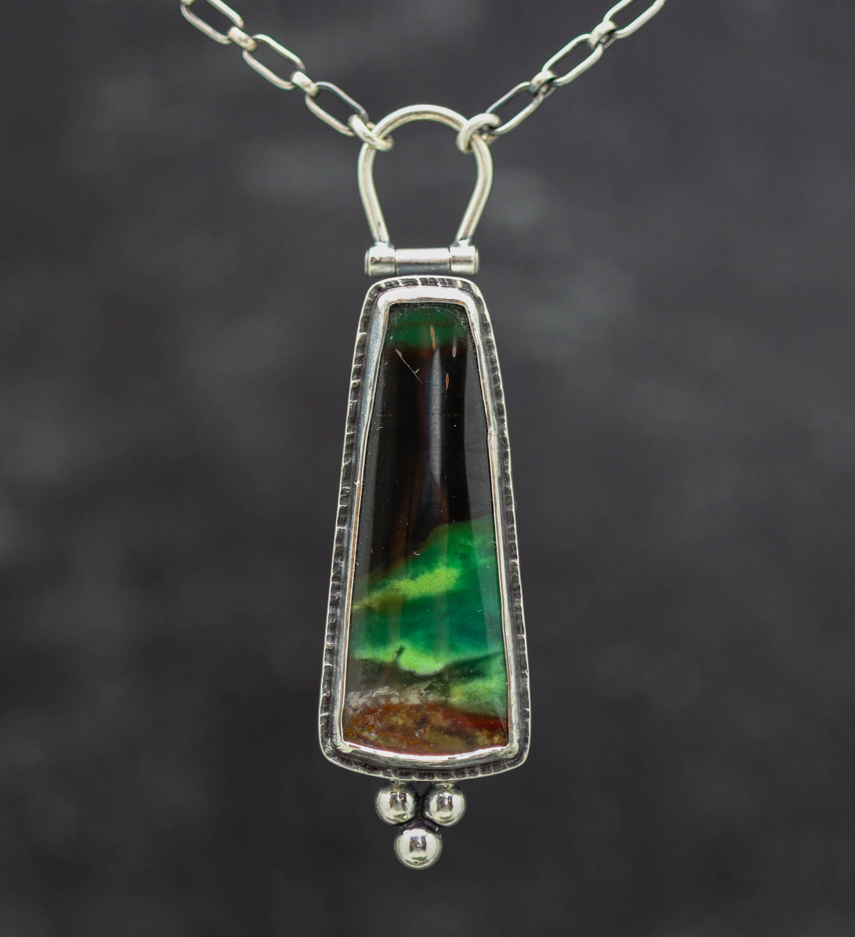 Opalized Petrified Wood Statement Pendant Necklace in Sterling Silver