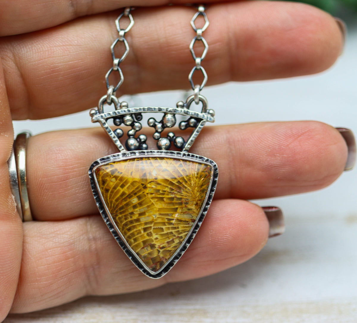 Fossilized Coral Pendant Necklace in Sterling Silver