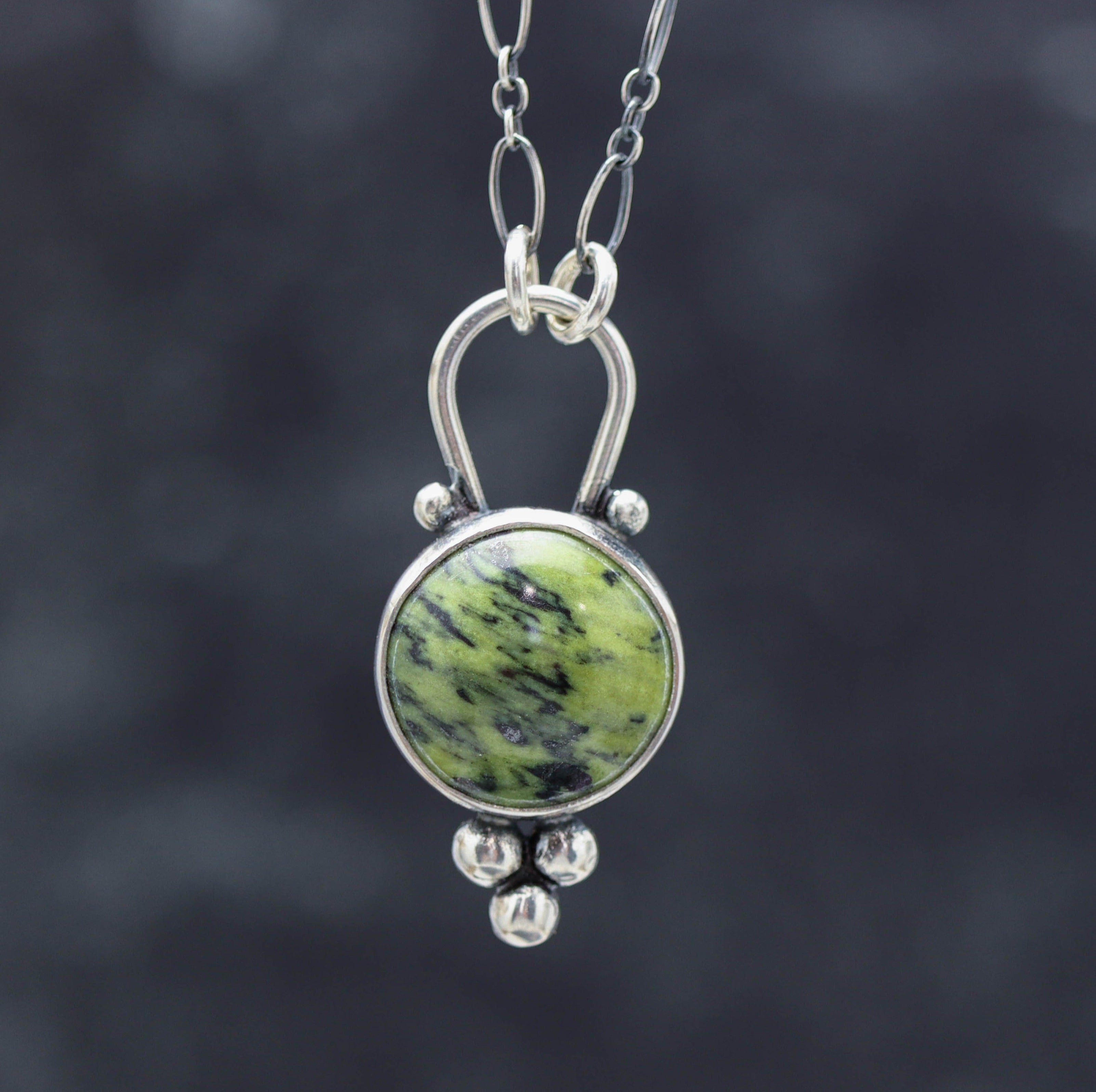 Green Serpentine Pendant Sterling Silver One Of a Kind Gemstone Necklace