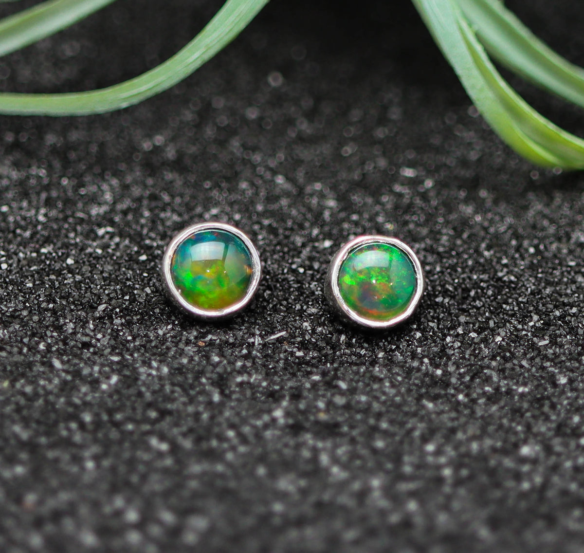 Ethiopian Black Opal Stud Earrings Sterling Silver