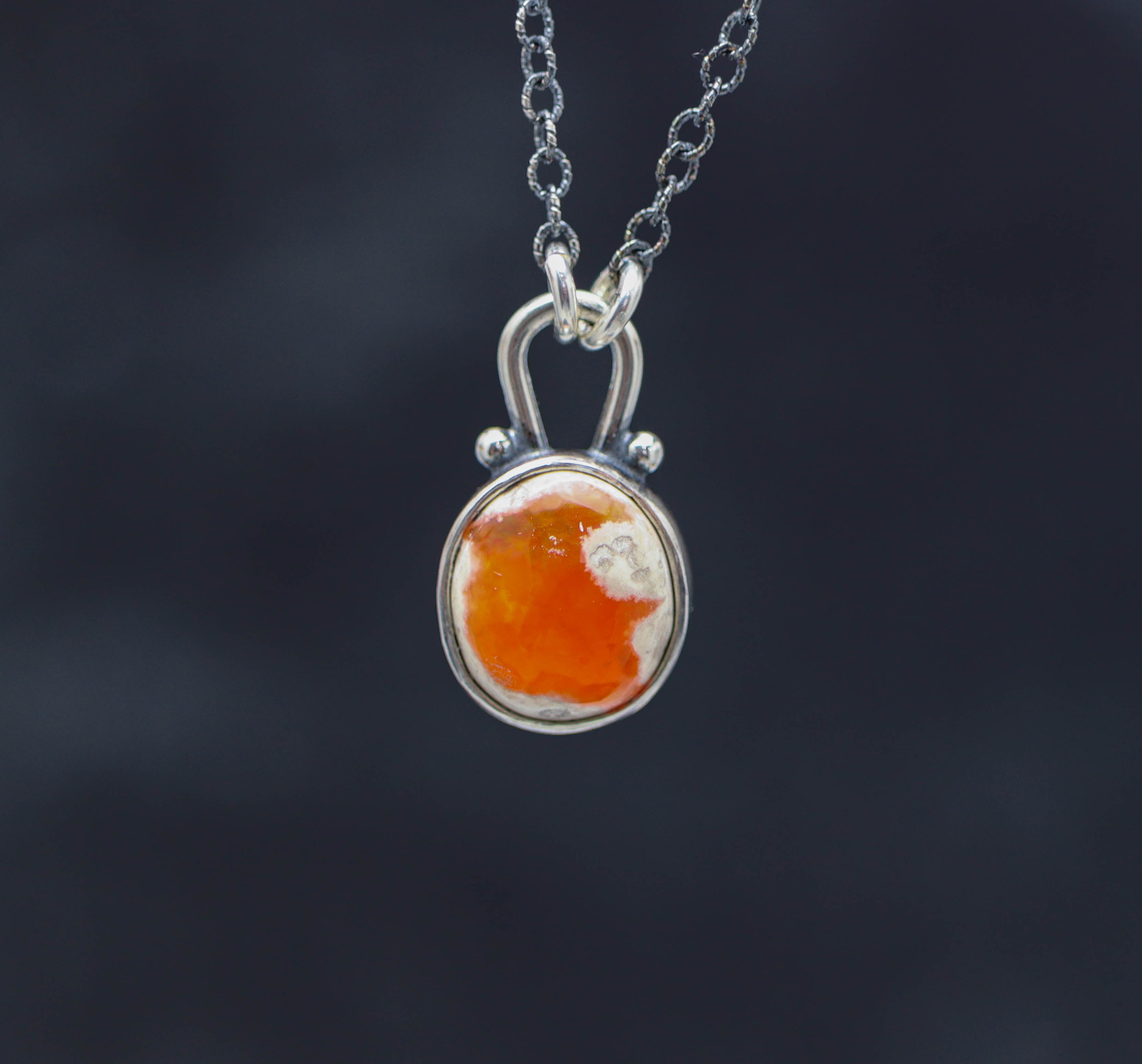 Mexican Fire Opal Pendant Necklace Sterling Silver