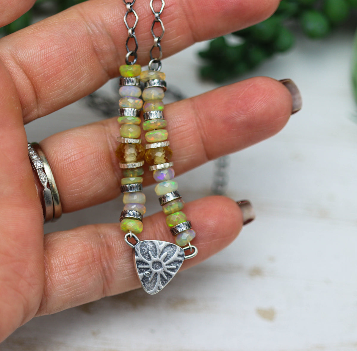 Mexican Fire Opal, Ethiopian Opal & Citrine Necklace in Sterling Silver