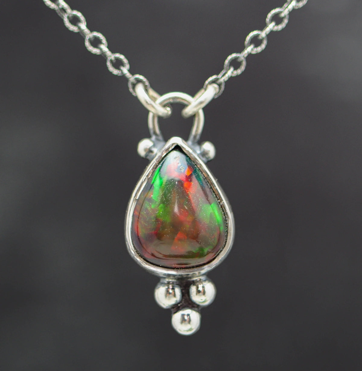 Ethiopian Black Opal Pendant Necklace in Sterling Silver