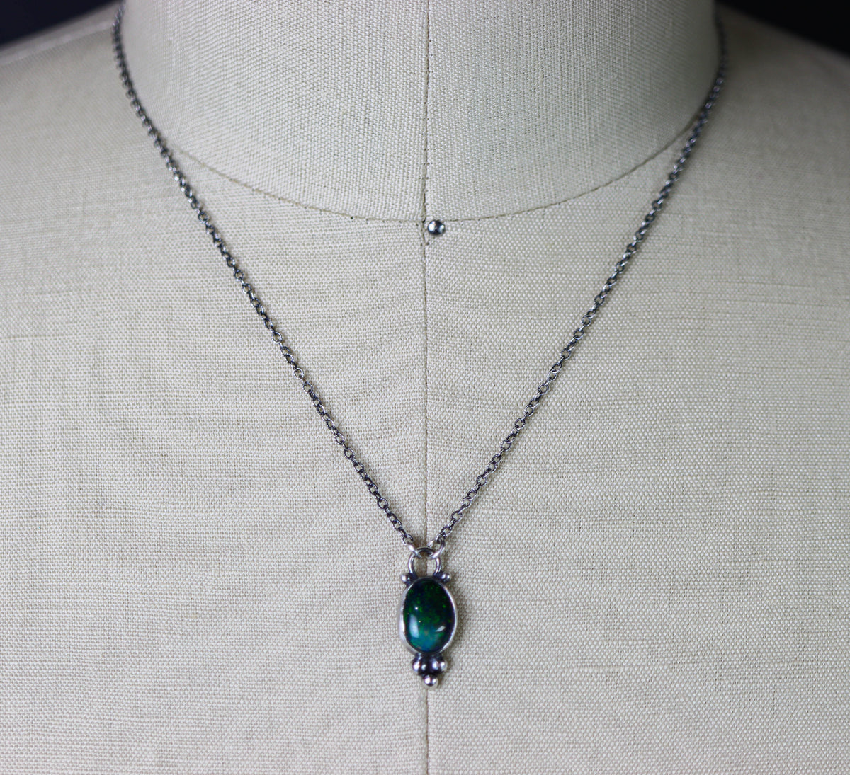 Ethiopian Black Opal Pendant Necklace in Sterling Silver