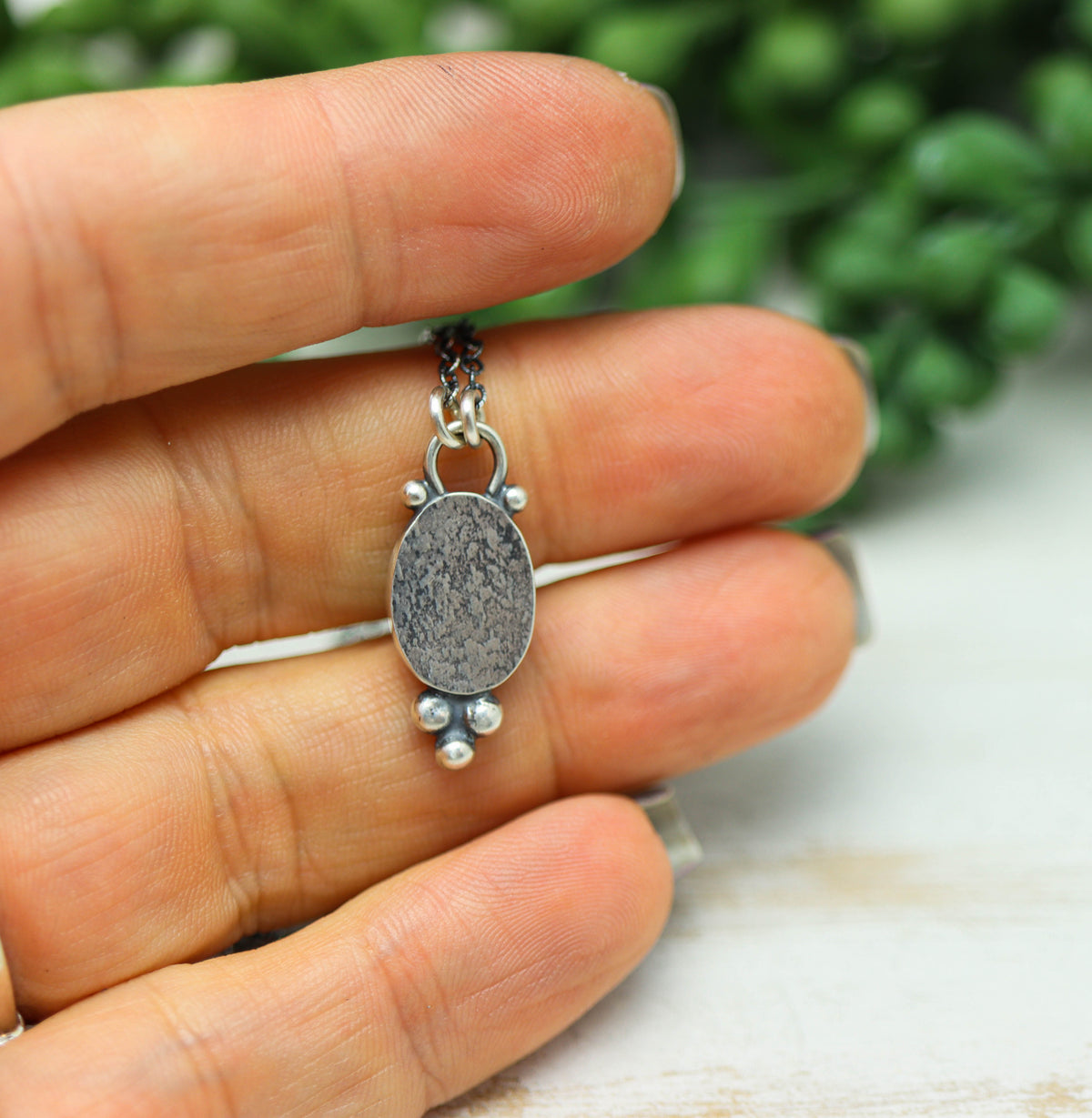 Ethiopian Black Opal Pendant Necklace in Sterling Silver