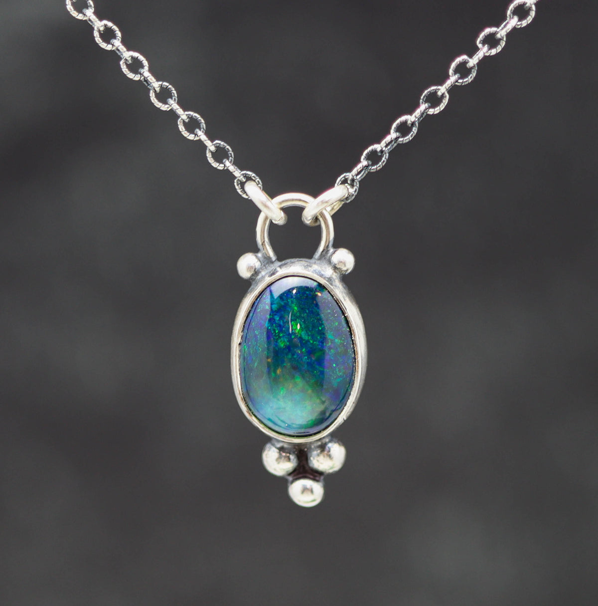 Ethiopian Black Opal Pendant Necklace in Sterling Silver