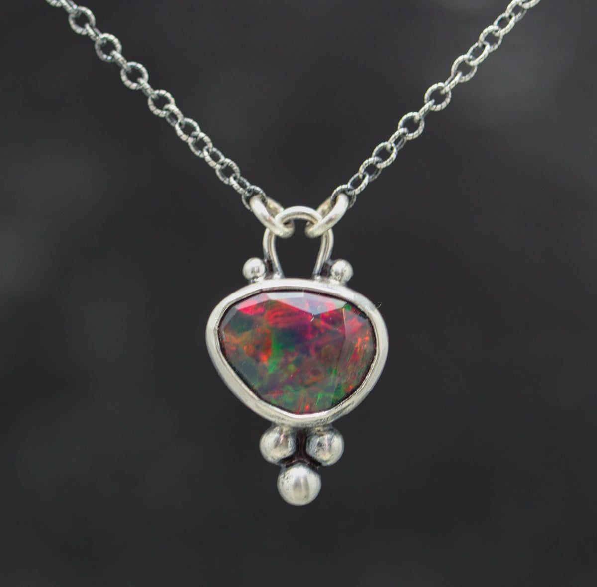 Ethiopian Black Opal Pendant Necklace in Sterling Silver