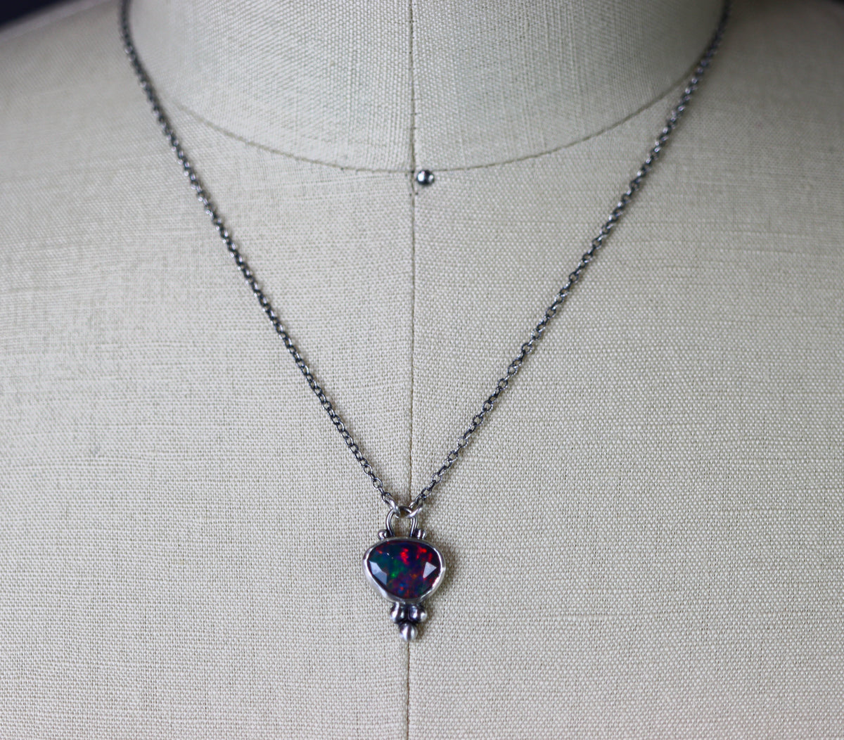 Ethiopian Black Opal Pendant Necklace in Sterling Silver