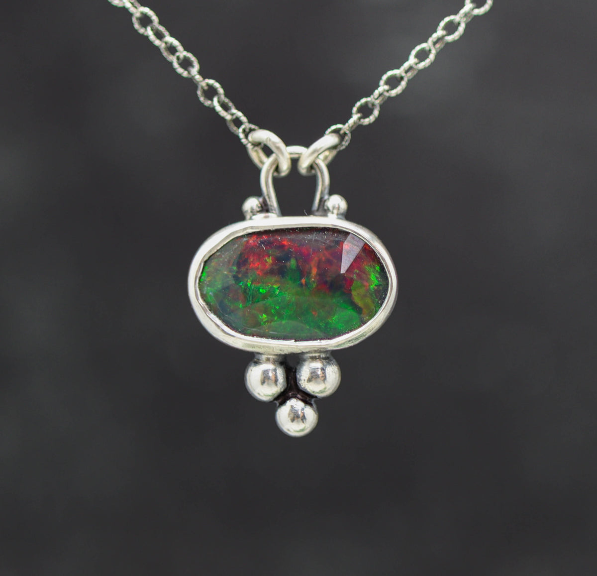 Ethiopian Black Opal Pendant Necklace in Sterling Silver