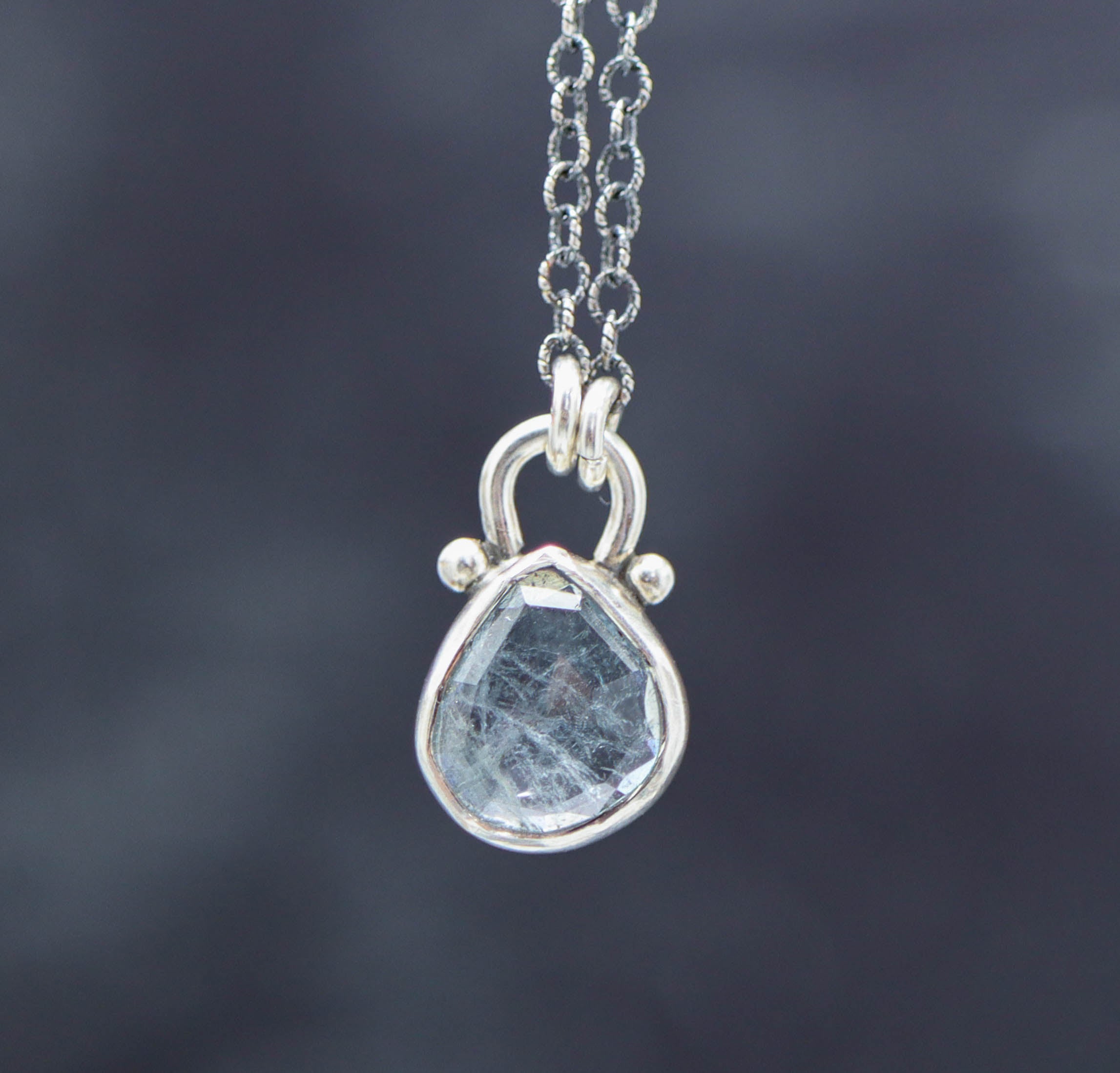 Petite Blue Tourmaline Pendant Necklace Sterling Silver