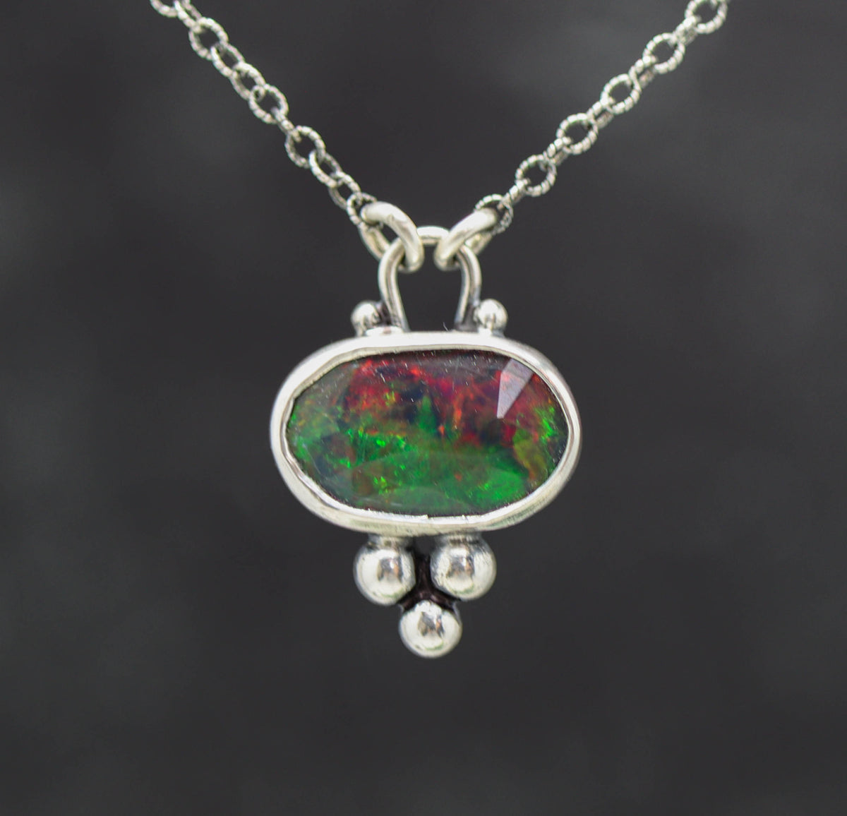 Ethiopian Black Opal Pendant Necklace in Sterling Silver