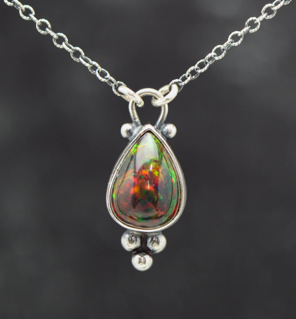 Ethiopian Black Opal Pendant Necklace in Sterling Silver