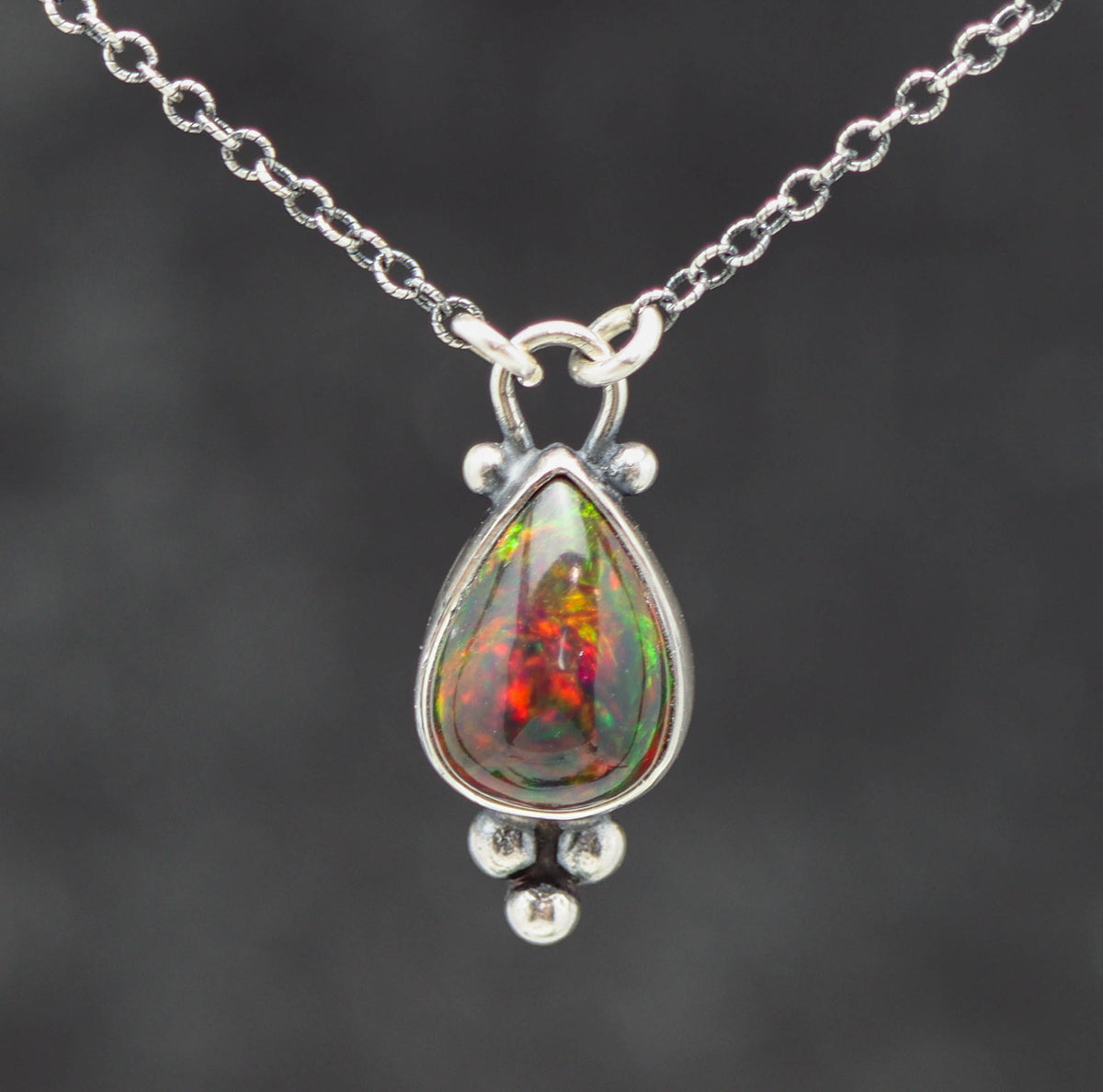Ethiopian Black Opal Pendant Necklace in Sterling Silver