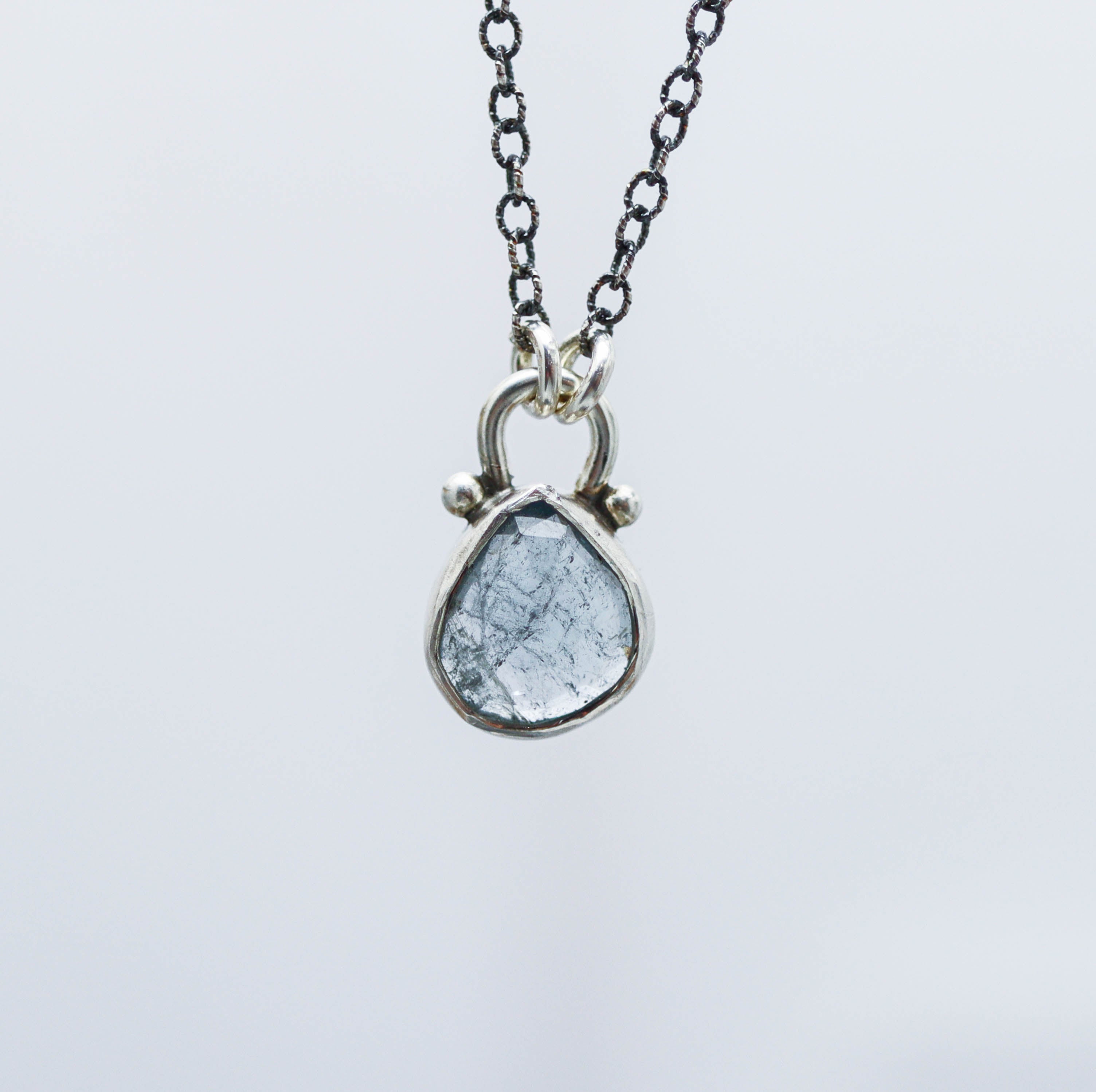 Petite Blue Tourmaline Pendant Necklace Sterling Silver