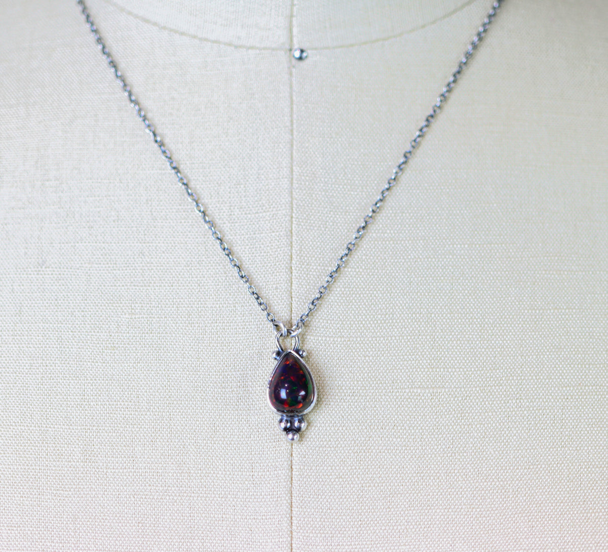 Ethiopian Black Opal Pendant Necklace in Sterling Silver