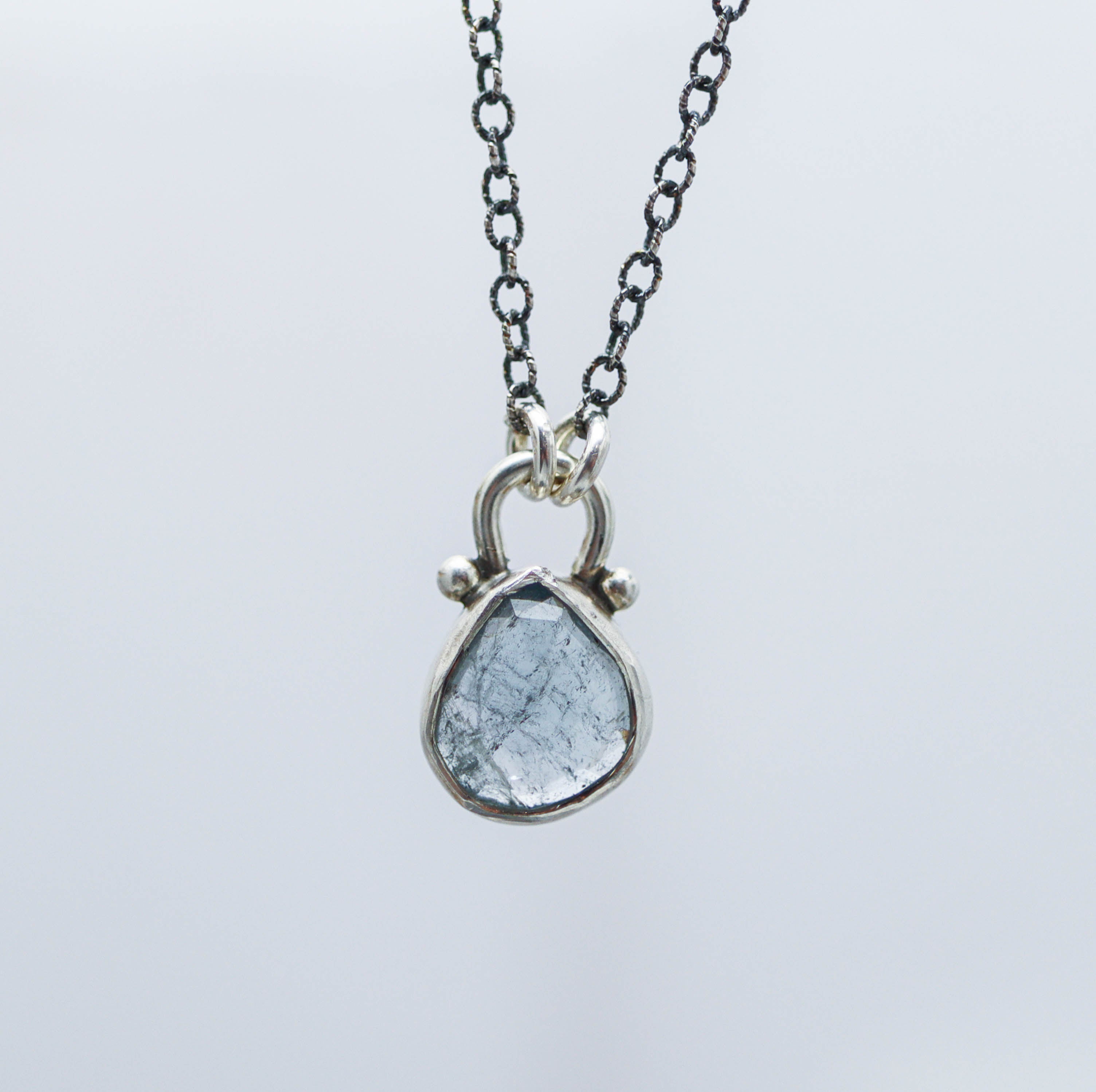 Petite Blue Tourmaline Pendant Necklace Sterling Silver