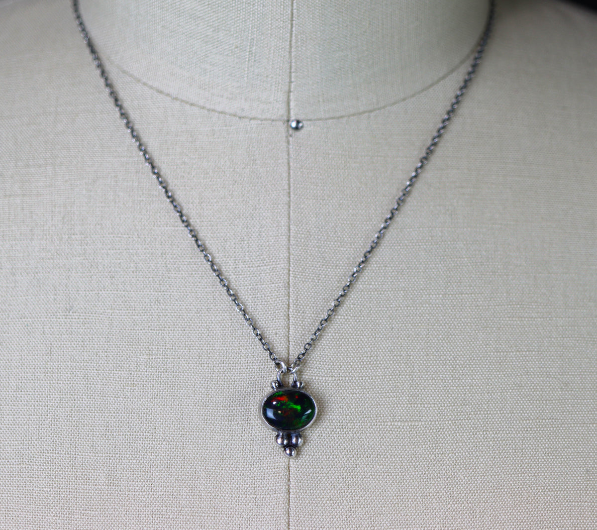 Ethiopian Black Opal Pendant Necklace in Sterling Silver
