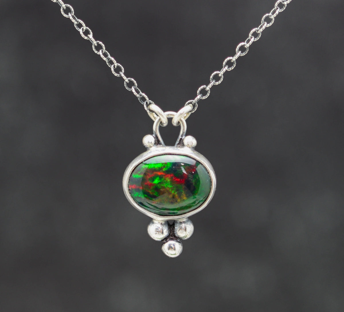Ethiopian Black Opal Pendant Necklace in Sterling Silver