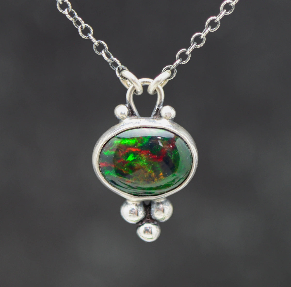 Ethiopian Black Opal Pendant Necklace in Sterling Silver