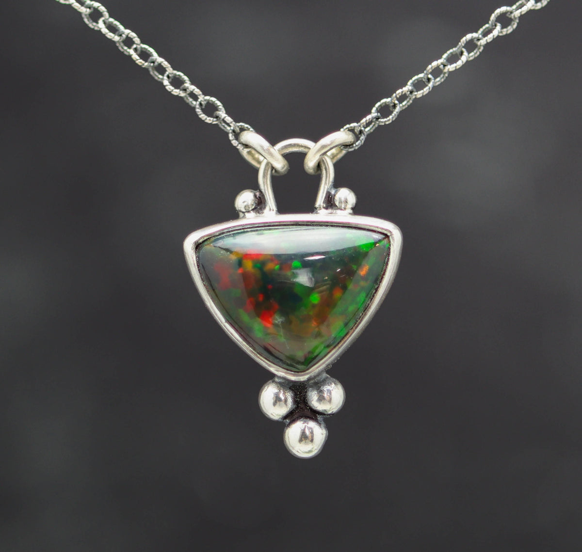 Ethiopian Black Opal Pendant Necklace in Sterling Silver
