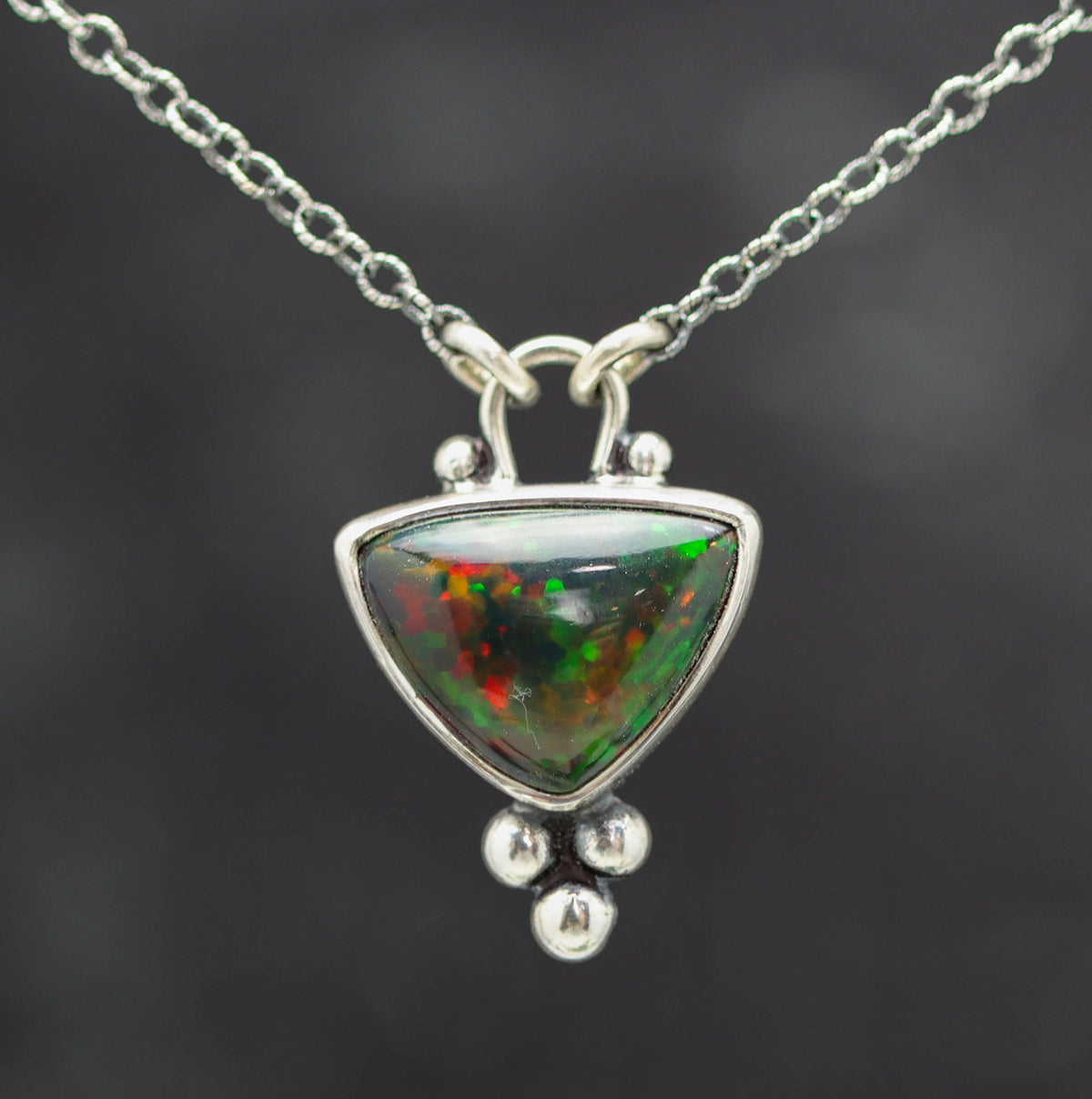 Ethiopian Black Opal Pendant Necklace in Sterling Silver
