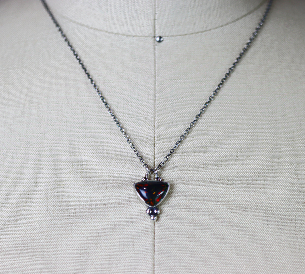 Ethiopian Black Opal Pendant Necklace in Sterling Silver