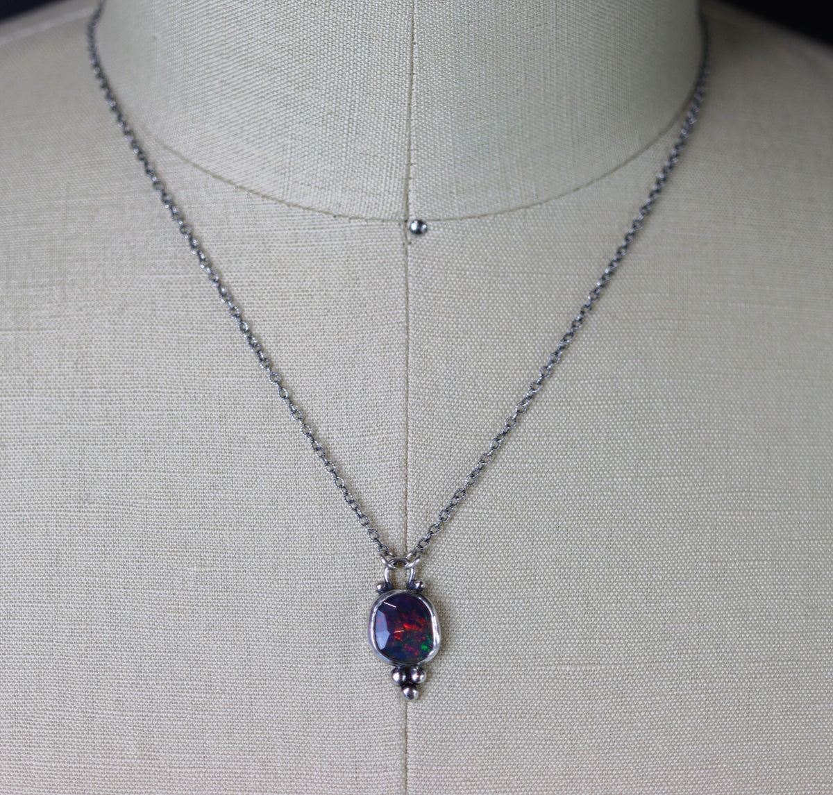 Ethiopian Black Opal Pendant Necklace in Sterling Silver