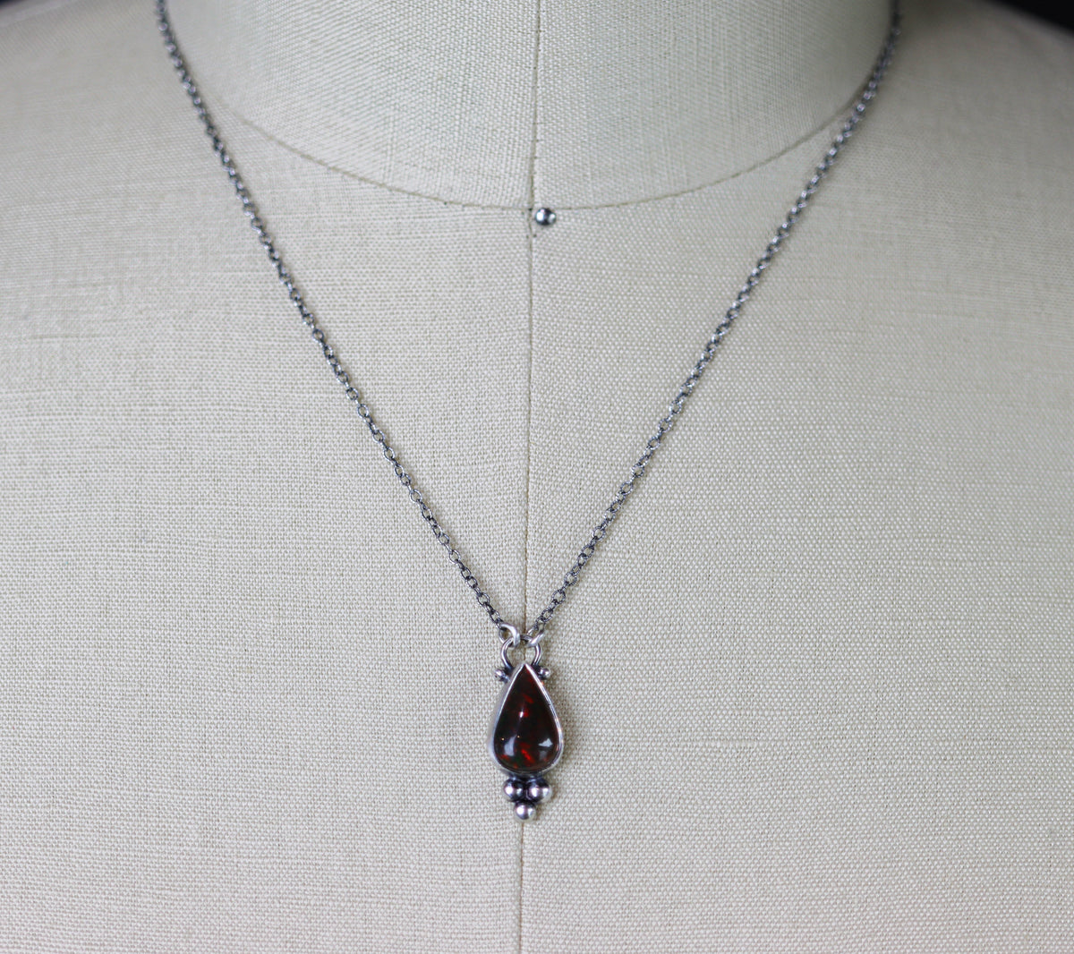 Ethiopian Black Opal Pendant Necklace in Sterling Silver