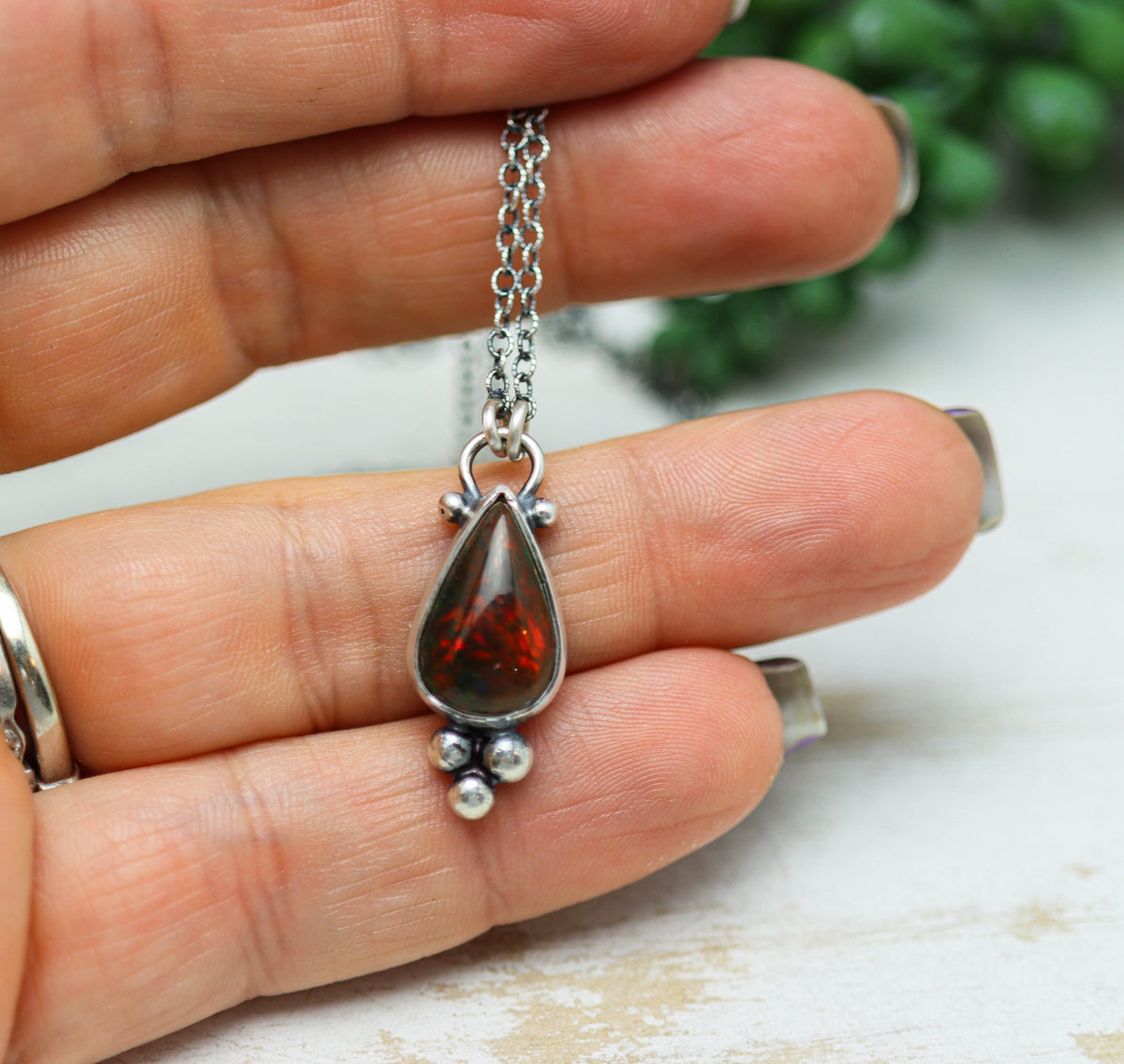 Ethiopian Black Opal Pendant Necklace in Sterling Silver