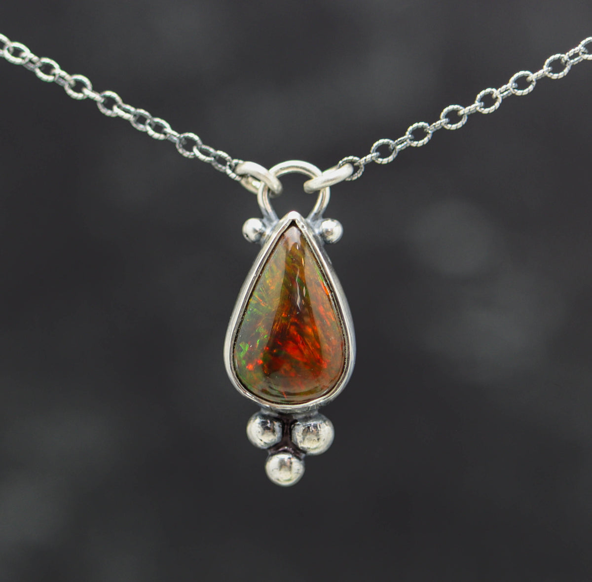 Ethiopian Black Opal Pendant Necklace in Sterling Silver