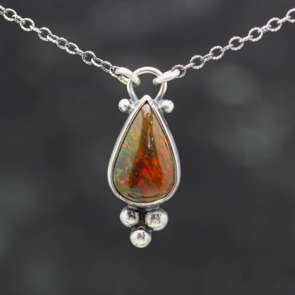 Ethiopian Black Opal Pendant Necklace in Sterling Silver