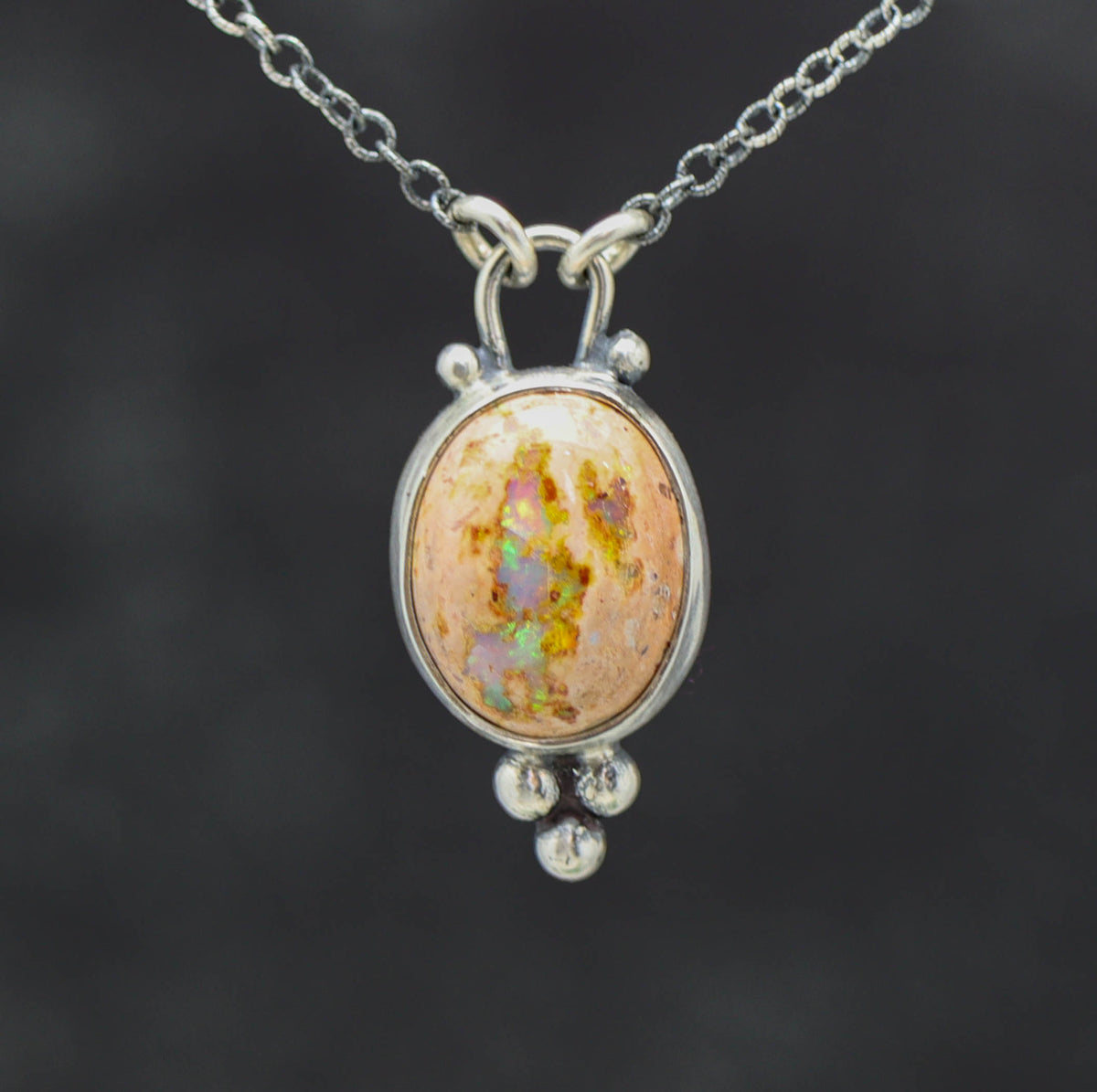 Mexican Fire Opal Petite Pendant Necklace in Sterling Silver