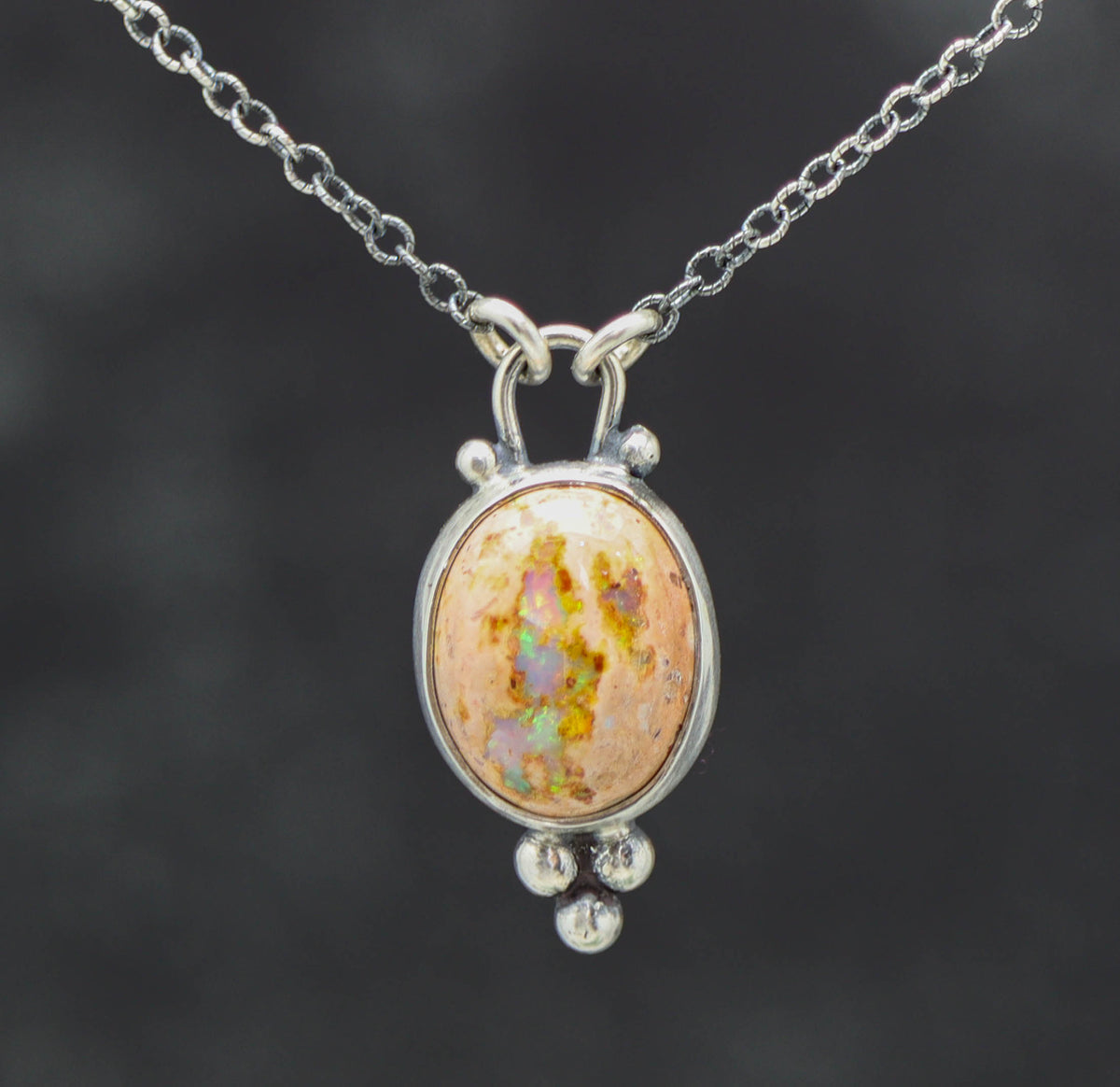 Mexican Fire Opal Petite Pendant Necklace in Sterling Silver