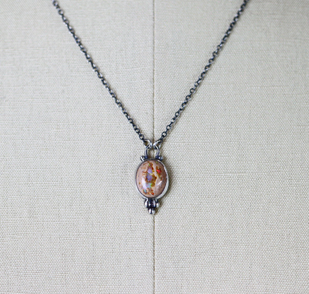 Mexican Fire Opal Petite Pendant Necklace in Sterling Silver