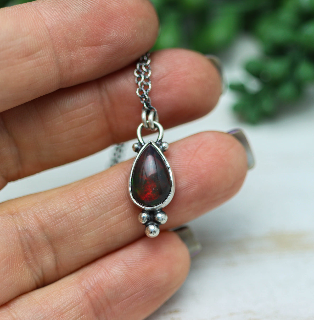 Ethiopian Black Opal Pendant Necklace in Sterling Silver