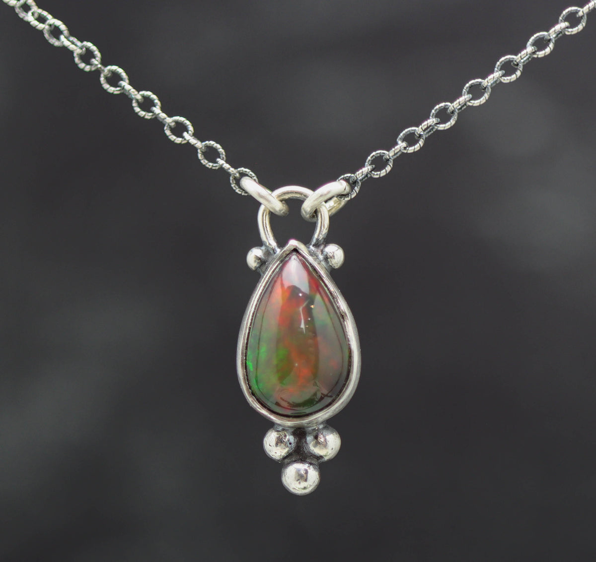 Ethiopian Black Opal Pendant Necklace in Sterling Silver