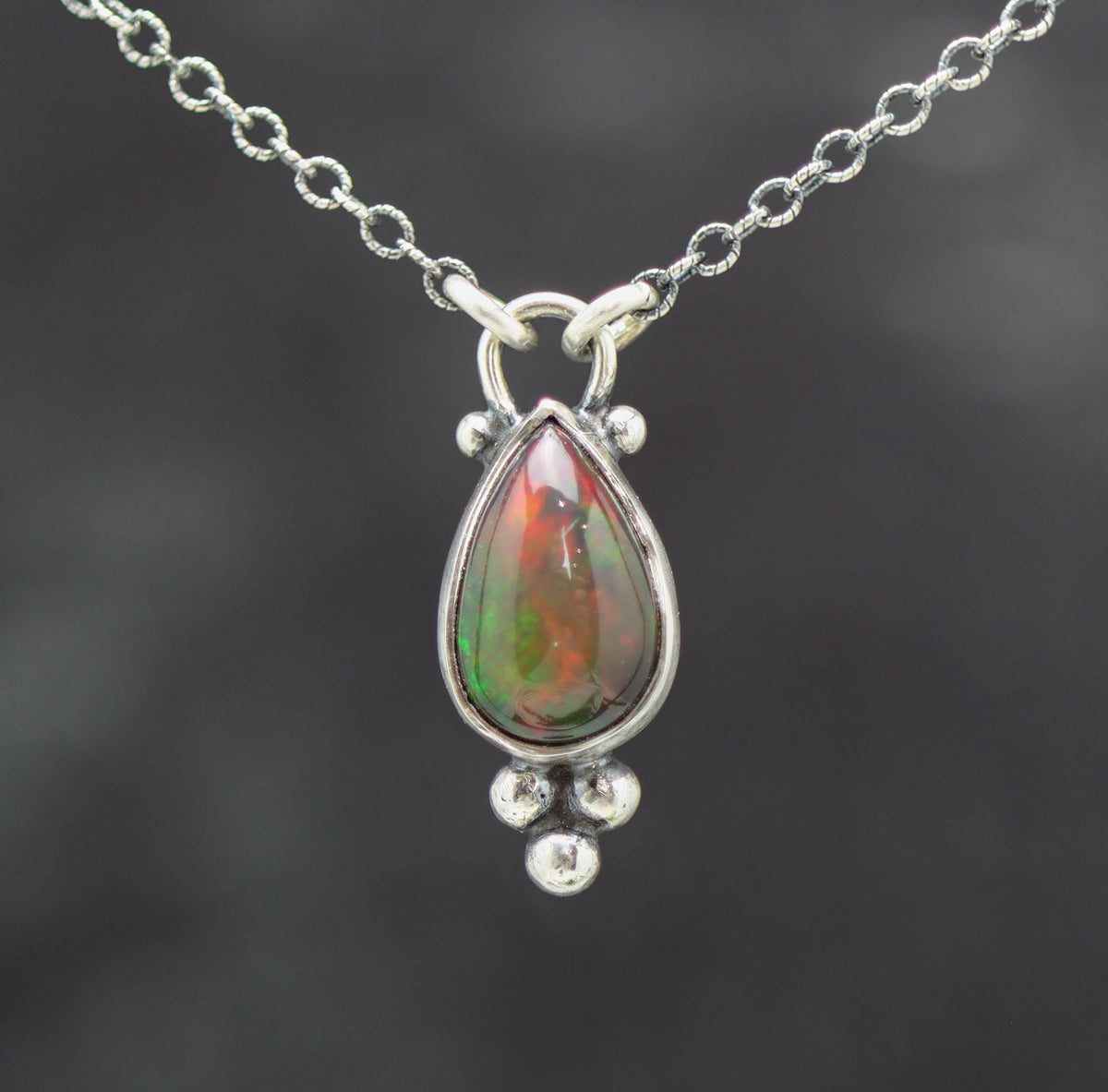 Ethiopian Black Opal Pendant Necklace in Sterling Silver